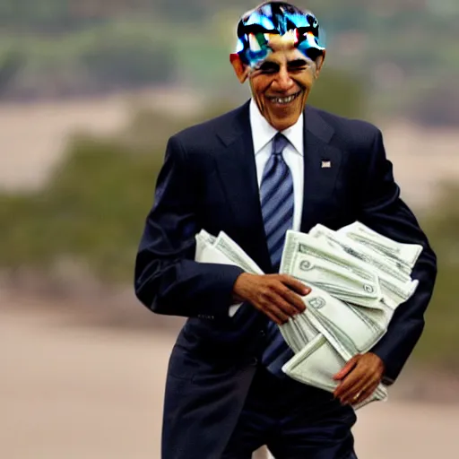 Prompt: barack obama carrying way too much money