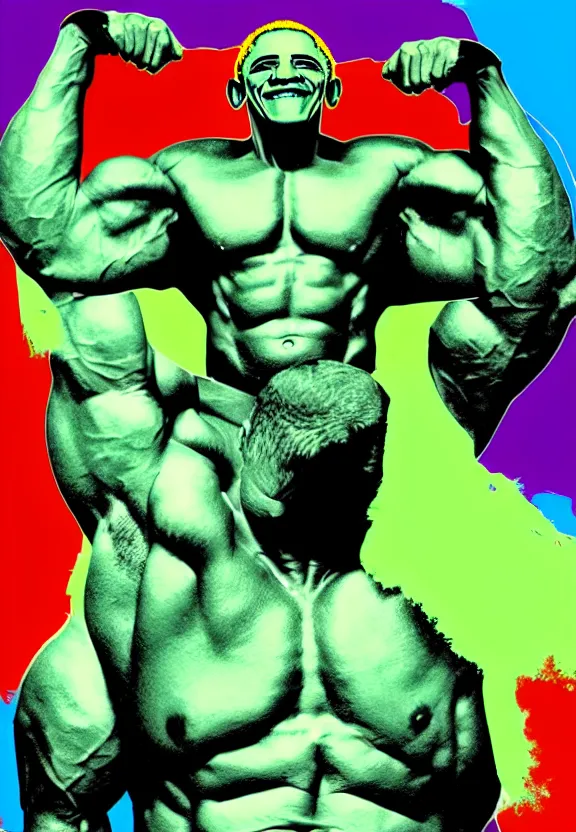 Image similar to Obama Hulk by Andy Warhol and Beeple