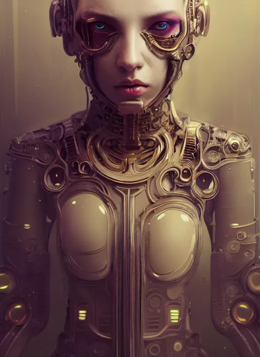 Image similar to soft lustrous hard tech ivory biotech raver gutter punk cyborg bioweapon, golden ratio, details, sci - fi, dark fantasy, cyberpunk, intricate, decadent, ornate, highly detailed, digital painting, octane render, 8 k, artstation, concept art, smooth, sharp focus, illustration, art by artgerm, loish, wlop