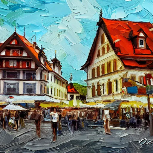 Image similar to a beautiful impasto oil painting of the city of the chiemsee, digital art