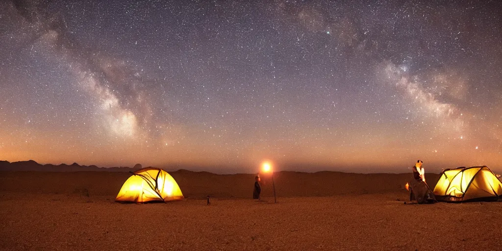 Prompt: a photo of late night desert camping in utal during a meteor shower, beautiful nature