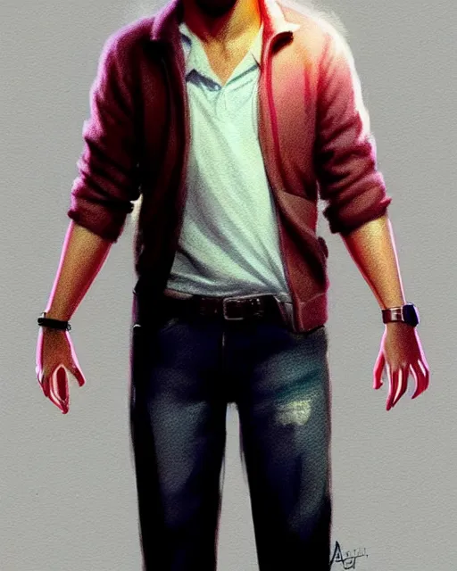 Image similar to full body character concept art of ryan gosling | | distinct - fine, key visual, realistic shaded perfect face, fine details by stanley artgerm lau, wlop, rossdraws, james jean, andrei riabovitchev, marc simonetti, sakimichan, and jakub rebelka, trending on artstation