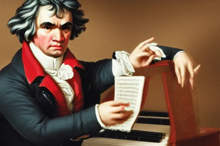 Prompt: a photo of beethoven doing the floss on tiktok, app screenshot, photorealistic, 8 k