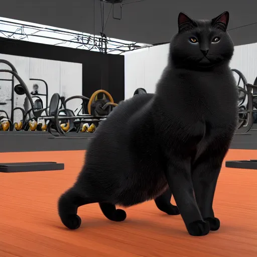 Image similar to a black bodybuilder cat, unreal engine 5