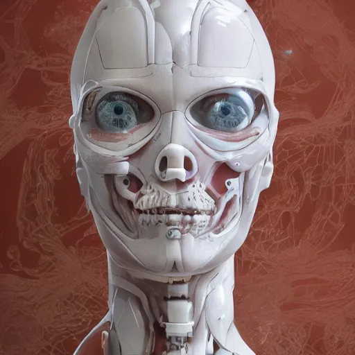 Image similar to a beautiful stil of an human robot, artificial flesh, bones, blood, westworld style, medium - shot, insanely detailed, beautiful soft light, by annie leibowtiz