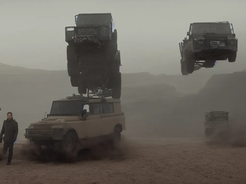 Prompt: a cinematic film still of a land rover in blade runner 2 0 4 9