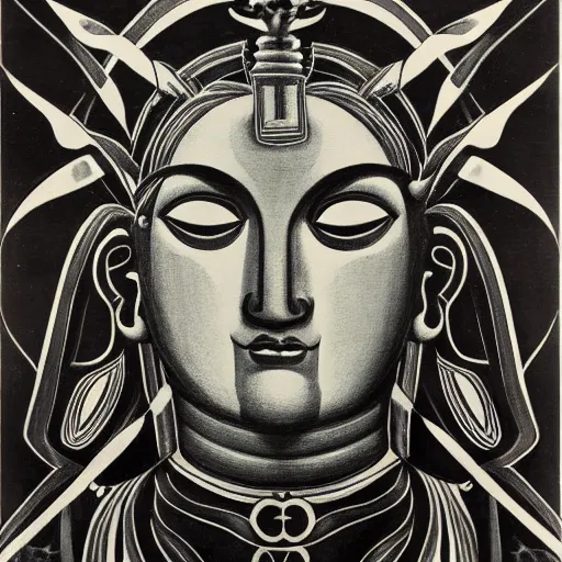 Image similar to portrait of an ancient deity, in the style of herbert bayer