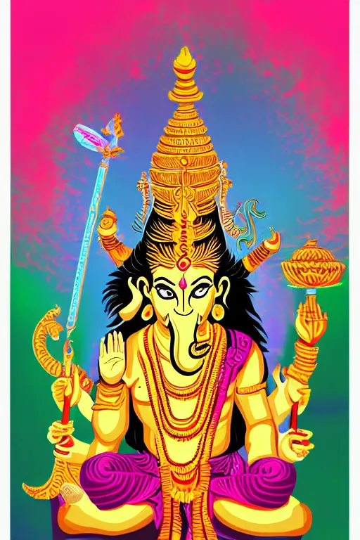 Prompt: vector india god shiva ganesh colorful stylized photoshop sweet painting