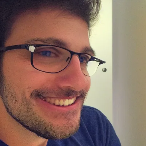 Image similar to a programmer finally fixed a bug in his code after trying for a long time, looking relieved and happy