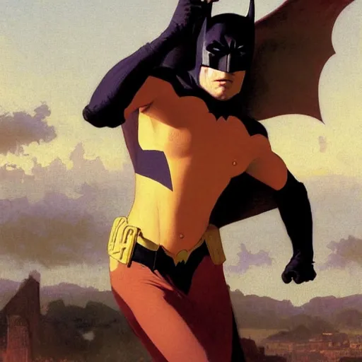 Prompt: Painting of Batman. Art by William Adolphe Bouguereau. During golden hour. Extremely detailed. Beautiful. 4K. Award-winning.