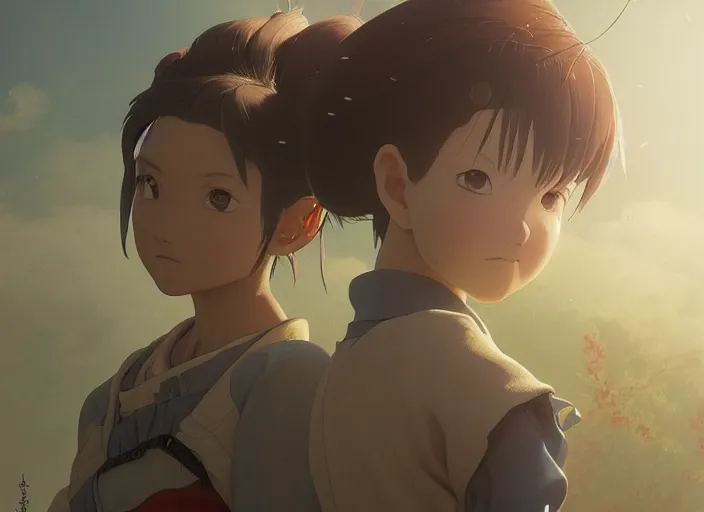 Image similar to a 3 d film animation still portrait of a 2 0 4 0's manga heroine, finely detailed features, sun light, painted by greg rutkowski, akira toriyama studio ghibli