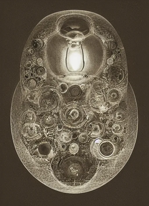 Image similar to old wetplate daguerreotype birth of artificial futuristic embryo life, fractal, intricate, elegant, highly detailed, parallax, leica, medium format, subsurface scattering, by jheronimus bosch and greg rutkowski and louis jacques mande daguerre