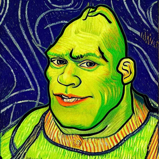 Image similar to a portrait of shrek by vincent van gogh, featured on pixiv, post - impressionism, impressionism, painterly, detailed painting