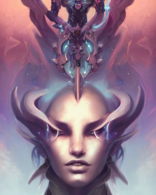 Prompt: portrait of a beautiful demonic cybernetic emanation, by pete mohrbacher and artgerm and wlop, digital art, highly detailed, intricate, fantasy, mystical, sharp focus, Trending on Artstation HQ, deviantart, unreal engine, 4K UHD image