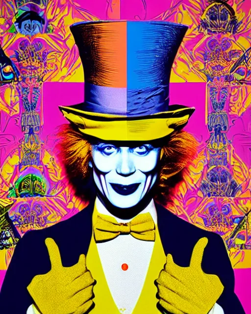 Prompt: symmetrical!! highly detailed vfx portrait of the mad hatter, global illumination, detailed and intricate environment by andy warhol and tristan eaton