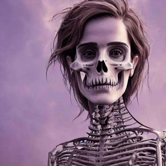 Image similar to portrait of emma watson as a skeleton. intricate abstract. intricate artwork. nightmare fuel. by Tooth Wu, wlop, beeple, dan mumford. octane render, trending on artstation, greg rutkowski very coherent symmetrical artwork. cinematic, hyper realism, high detail, octane render, 8k, iridescent accents