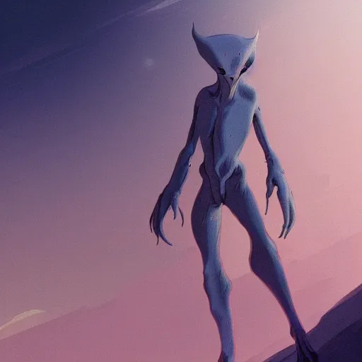 Image similar to concept art painting of an alien animal creature, detailed, cel shaded, in the style of makoto shinkai and moebius and james gurney