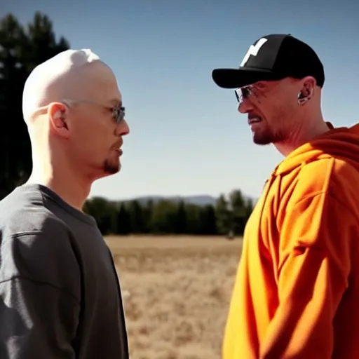 Image similar to Eminem talking to Walter White, photorealistic, 1080p 4k resolution, shot on iPhone,