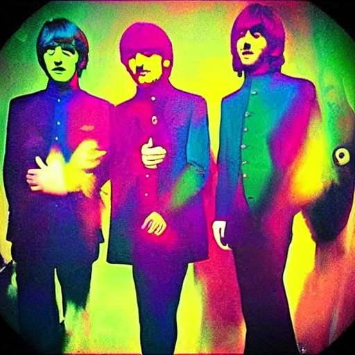 Image similar to “ extremely psychedelic picture ofbthe Beatles”