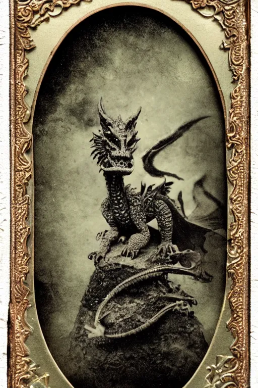 Image similar to a tintype photo of a dragon