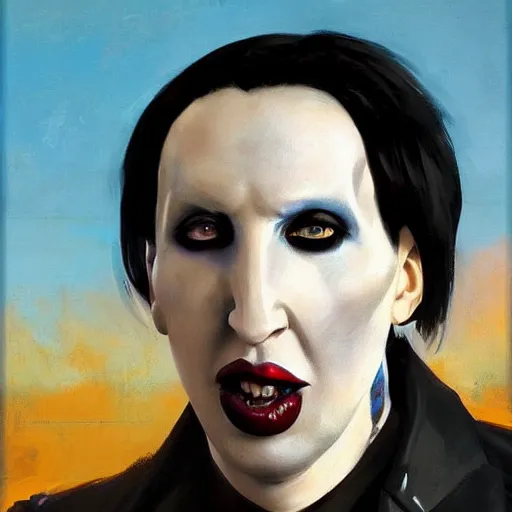 Image similar to Greg Manchess portrait painting of Marilyn Manson as Overwatch character, medium shot, profile picture, Organic Painting, sunny day, Matte Painting, bold shapes, hard edges, street art, trending on artstation, by Huang Guangjian and Gil Elvgren and Sachin Teng