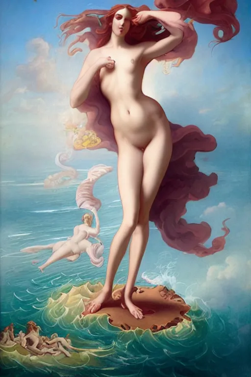 Image similar to The Birth of Venus by Peter Mohrbacher in the style of Gaston Bussière, Art Nouveau