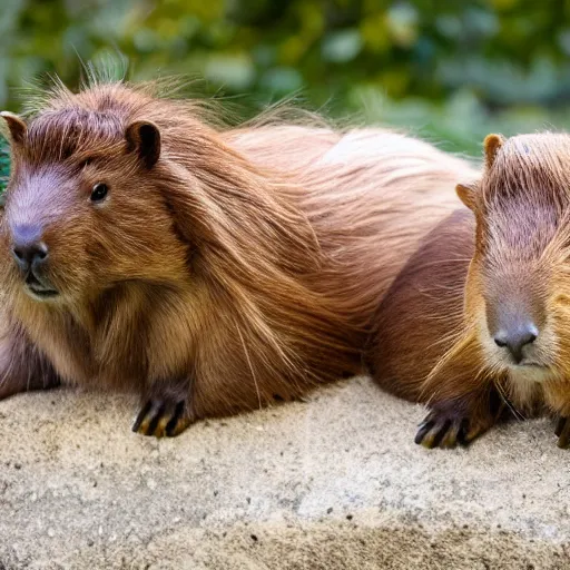 Image similar to two long haired capybara