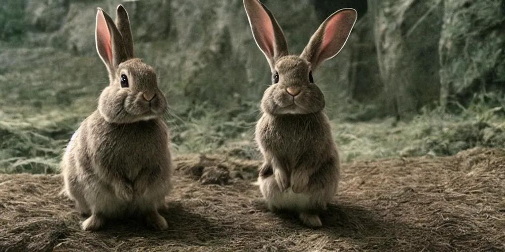 Prompt: a rabbit in the movie the lord of the rings screenshot