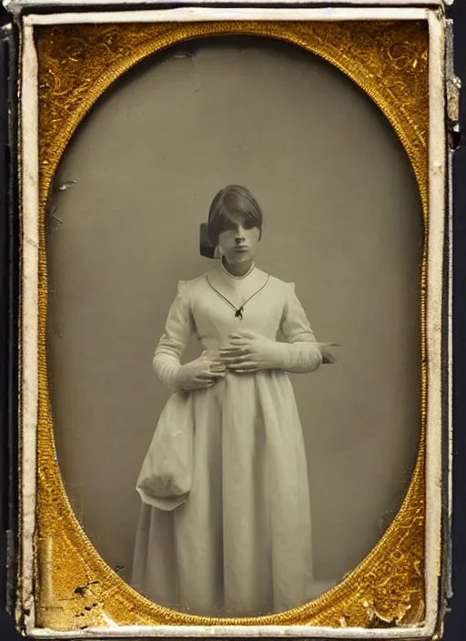 Image similar to wetplate daguerreotype portrait of futuristic astronaut woman, elegant, by louis jacques mande daguerre