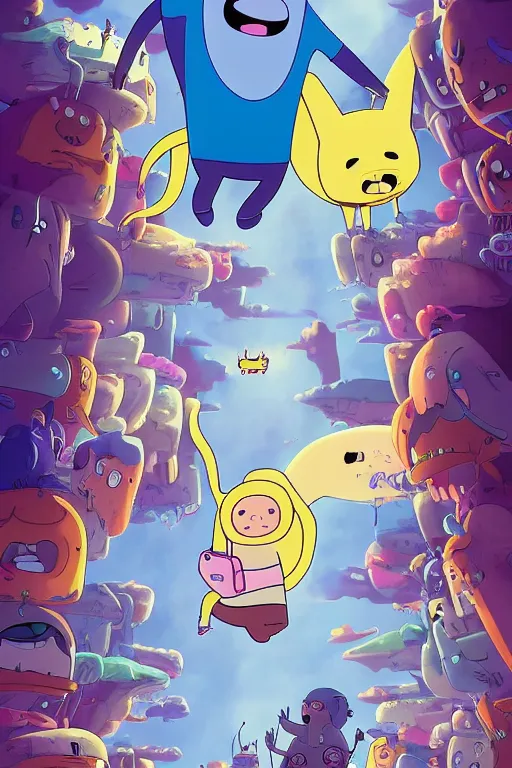 Image similar to Movie poster of Adventure Time , Highly Detailed, Dramatic, A master piece of storytelling, by Studio Ghibli, 8k, hd, high resolution print