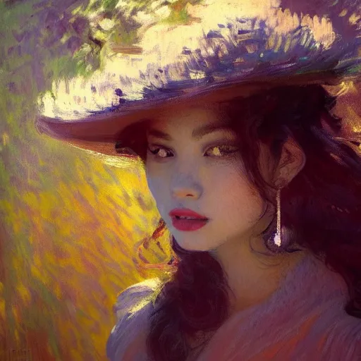 Image similar to Monet portrait painting of a beautiful girl, medium shot, asymmetrical, profile picture, Organic Painting, sunny day, Matte Painting, bold shapes, hard edges, street art, trending on artstation, by Huang Guangjian and Gil Elvgren and Sachin Teng