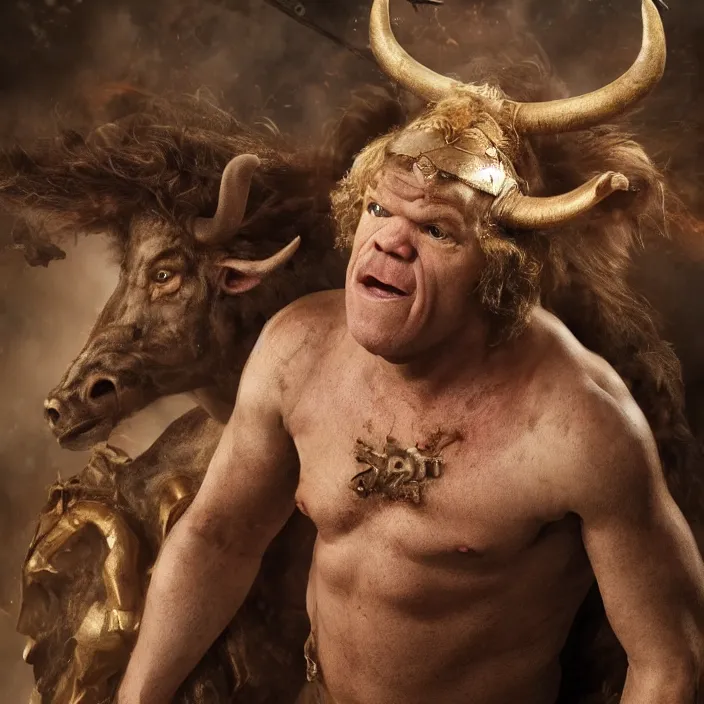 Image similar to john c. reilly as a minotaur, gorgeous art, epic, 8 k,