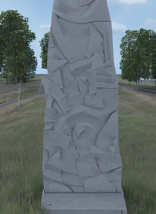 Image similar to highly detailed realistic architecture 3 d render of a futurisctic stele monument made from little atomiums brussels standing near a highway, archdaily, made in unreal engine 4 octane render