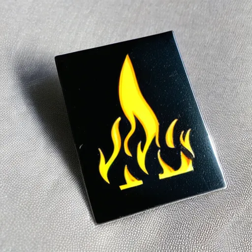 Image similar to a diamond enamel pin of a retro 1 9 8 0 s minimalistic flame fire warning label, smooth curves