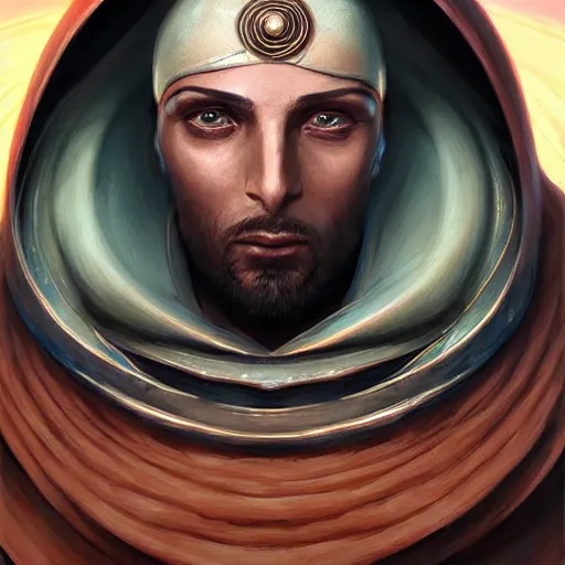 Image similar to detailed portrait of emperor of dune muad'dib, old roman style, non - reflective gray neon cloak, decorated with traditional atreides ornaments by rhads, makoto shinkai cyril rolando, madgwick illustrated, perfect face, fine details, realistic shaded, fine - face, pretty face