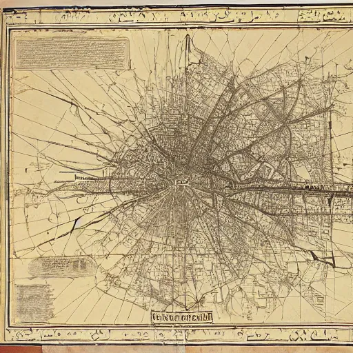 Image similar to map of circular city Baghdad at Abbasid caliphate age by lenardo da Vinci