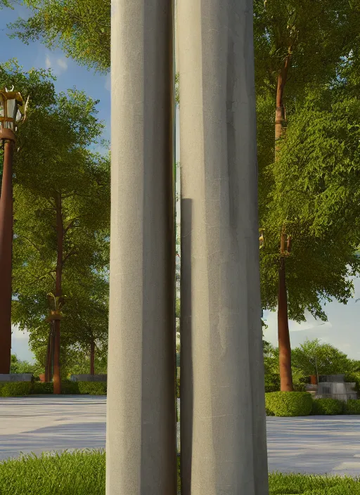 Prompt: highly detailed realistic architecture 3 d render of a futuristic stele column monument in frank lloyd wright style standing in city park, archdaily, made in unreal engine 4 octane render