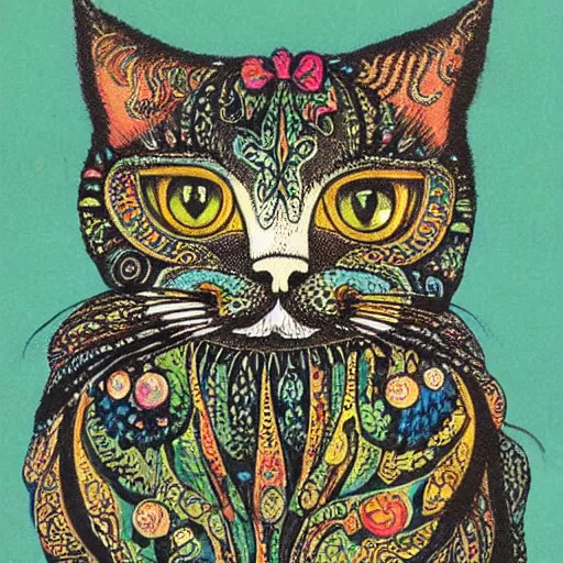 Prompt: a cat as drawn by Louis Wain