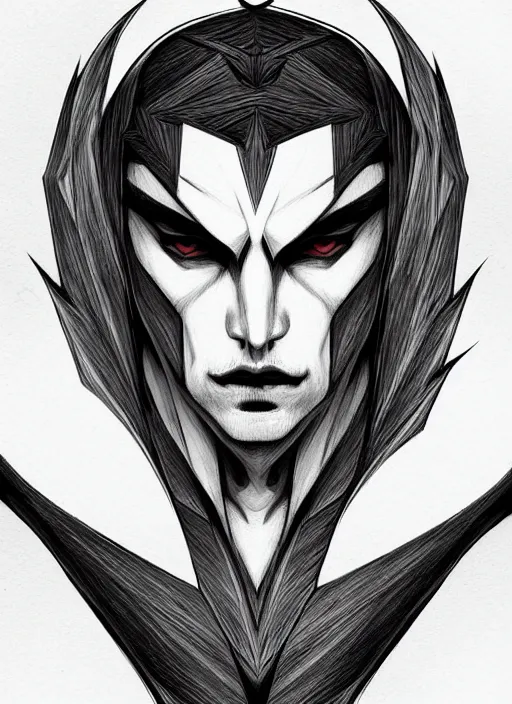 Image similar to symmetry!! concpet art, full shot, traditional ink!, sketch!! of a male vampire, line sketch!!, intricate, elegant, highly detailed, monochrome, digital painting, artstation, concept art, sharp focus, illustration, art by grzegorz przybys and yintiong