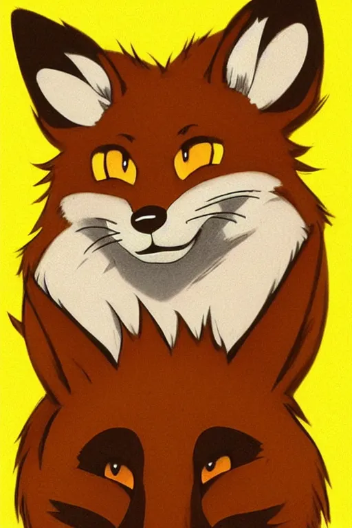 Image similar to A brown fox on a flat pastel yellow background, poster art by Ken Sugimori, featured on Pixiv, furry art, anime aesthetic, poster art, 2d