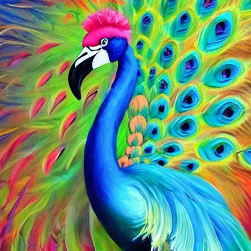 hybrid bird pink flamingo head with blue and green | Stable Diffusion ...