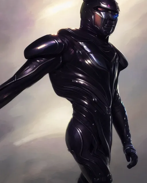 Image similar to iridescent wiry muscular male sleek glossy black pearlescent scifi armor with smooth black featureless helmet, by greg rutkowski and mark brookes and jim burns and tom bagshaw and magali villeneuve, trending on artstation