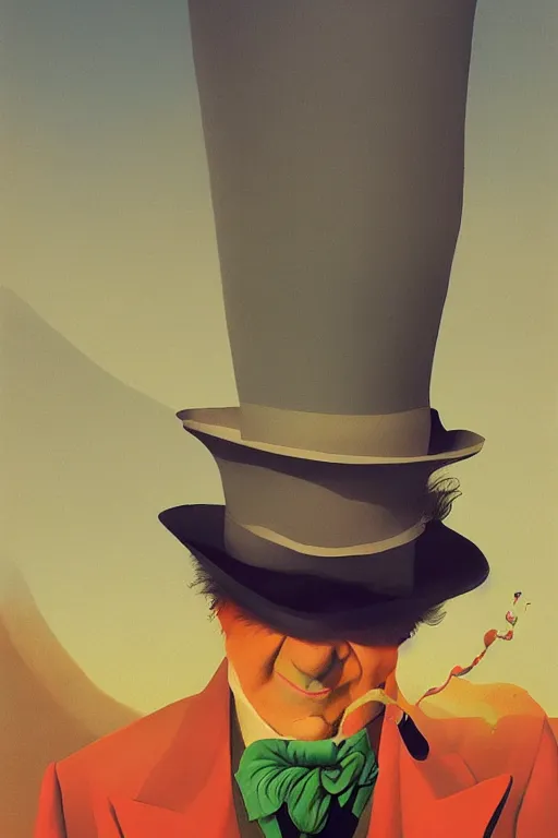 Image similar to Mr Hatter portrait in the wonder trash land Edward Hopper and James Gilleard, Zdzislaw Beksisnski, higly detailed