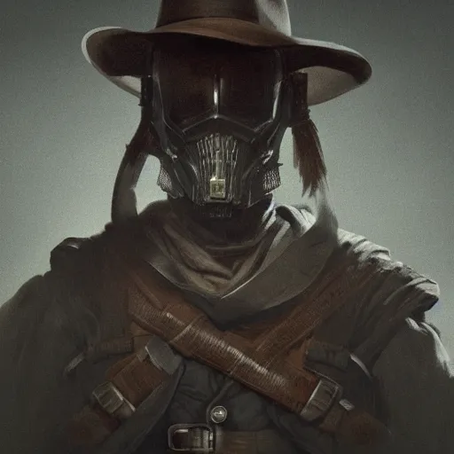 Image similar to a digital portrait of a bounty hunter from hunt showdown, hyper realistic, horror, back lighting, in the style of greg rutkowski,