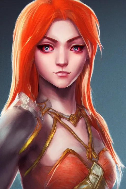 Image similar to Protrait of Lina from Dota 2, high fantasy, detailed face, artstationhd, trending on artstation