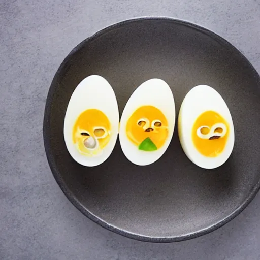 Prompt: hard-boiled eggs that are crying because they are being eaten