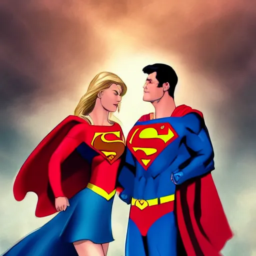 Prompt: superman fights with supergirl, elegant, concept art, artstation