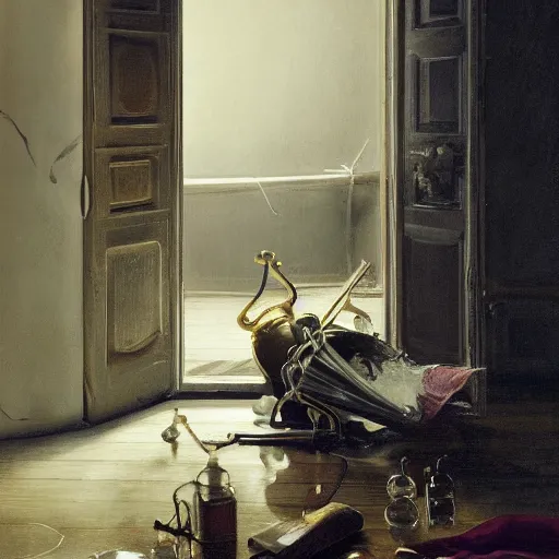 Prompt: a surreal painting by willem claesz heda and makoto shinkai of a doorway to pure imagination, intricate, elegant, masterpiece, trending on artstation, extremely detailed, dreamscape, fantasy, magical