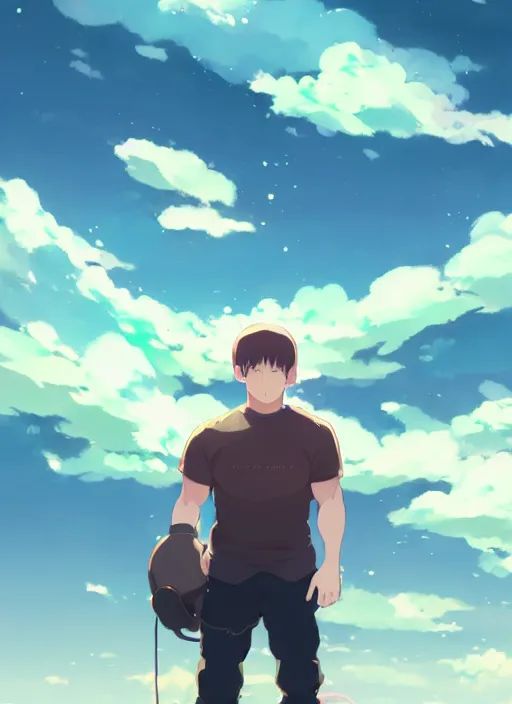 Image similar to portrait of john cena, cloudy sky background lush landscape illustration concept art anime key visual trending pixiv fanbox by wlop and greg rutkowski and makoto shinkai and studio ghibli