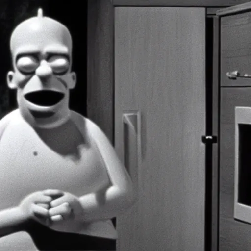 Prompt: a still of homer simpson in psycho ( 1 9 6 0 )